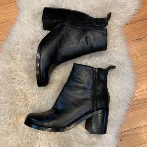 Black leather booties, size 8